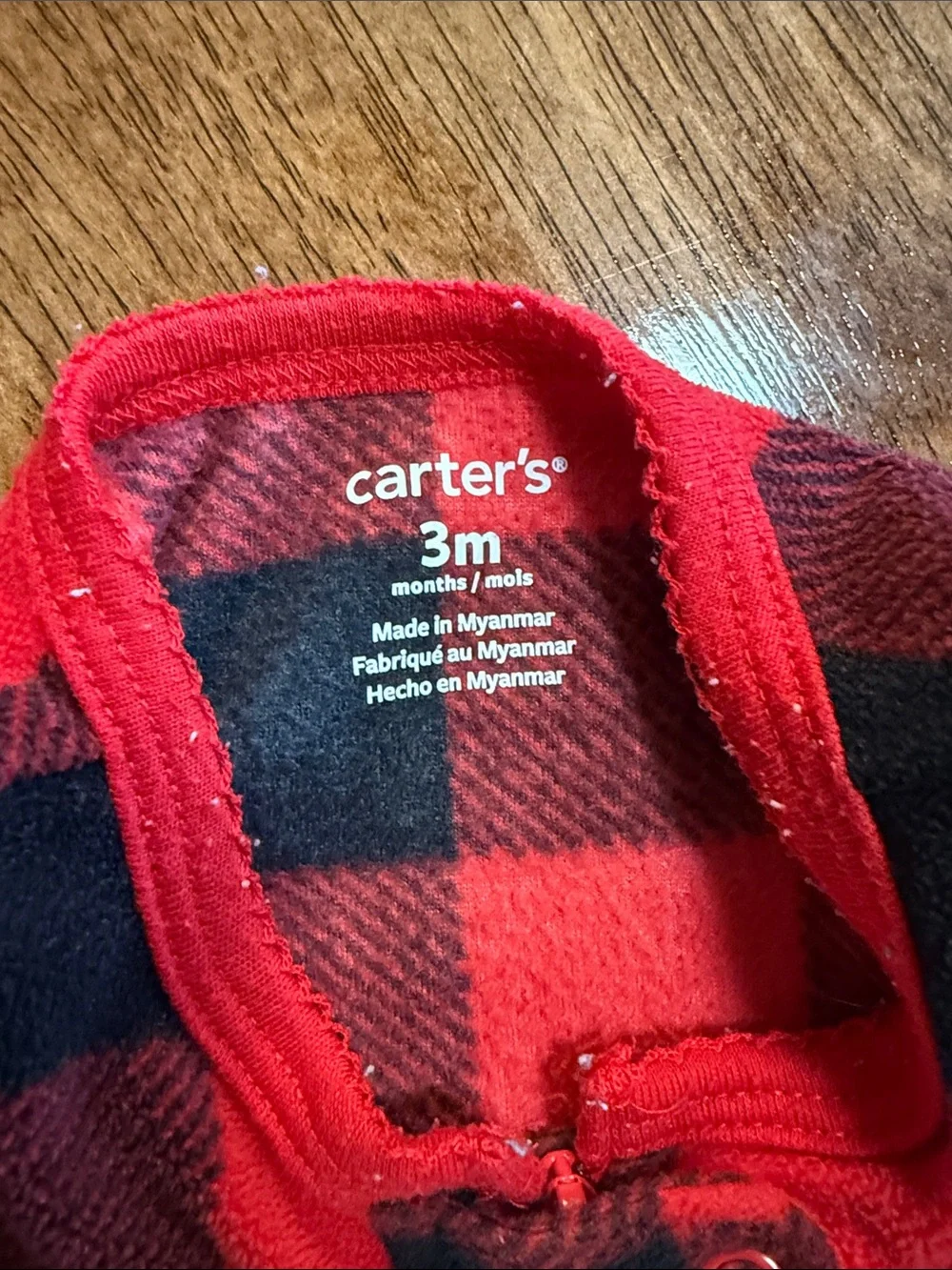 Carter's Red and Black Buffalo Plaid Footed One-Piece with White Heart